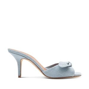 Malone Souliers Icy Blue Square Toe Knot Mule Heels EU 36 NWT Linen Luxury